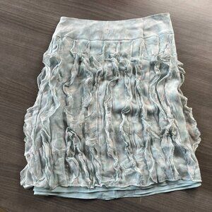 WORTH 100% SILK BLUE AQUAMARINE RUFFLES LINED SKIRT US WOMEN SIZE 2